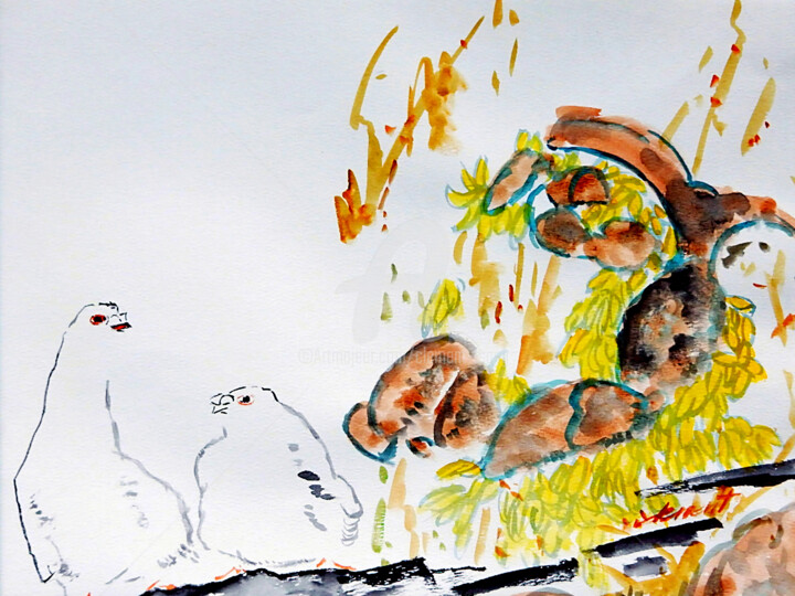 "Birds on Tree" başlıklı Tablo Clement Tsang tarafından, Orijinal sanat, Suluboya