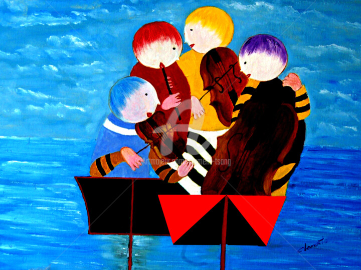 Painting titled "Quartet-Performing…" by Clement Tsang, Original Artwork, Oil