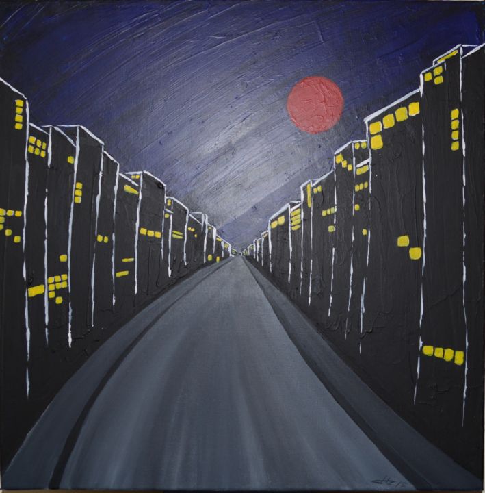 Schilderij getiteld "urbannight2.jpg" door Jonathan Clementz, Origineel Kunstwerk, Acryl