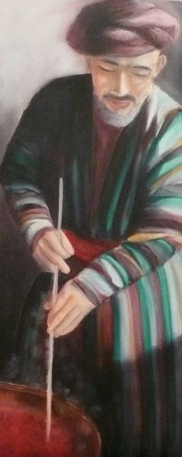 Painting titled "Le teinturier" by Chantal Henry Lener, Original Artwork, Oil