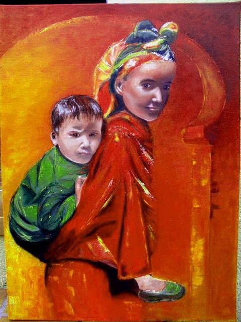 Painting titled "Regards volés" by Chantal Henry Lener, Original Artwork, Oil