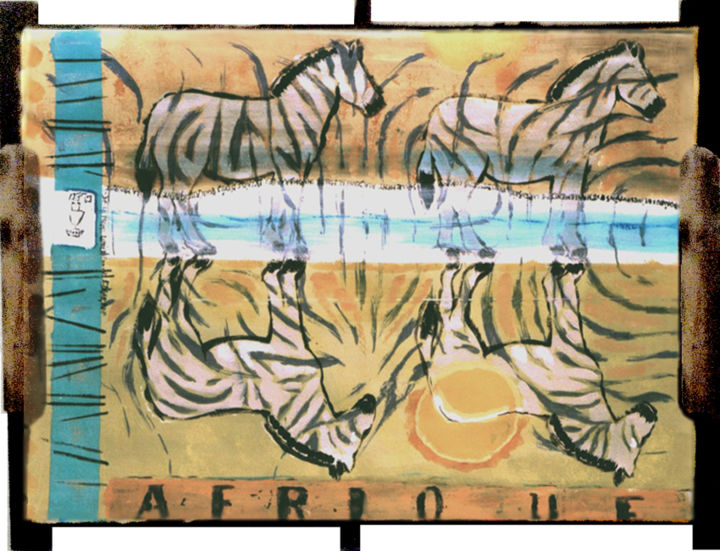 Peinture intitulée "zebras-cheris." par Cleo-La Girafe Bleue, Œuvre d'art originale, Acrylique