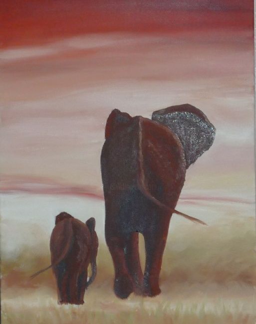 Peinture intitulée "elephants" par Cleo, Œuvre d'art originale