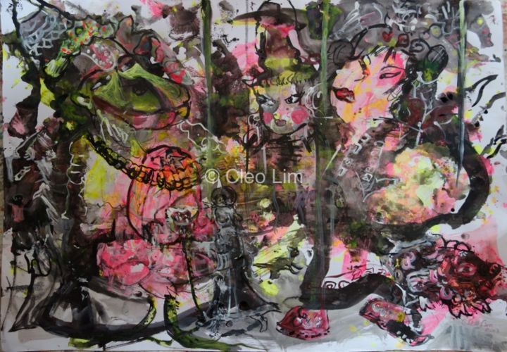 Painting titled "Sacred Puppets" by Cleo Lim, Original Art,