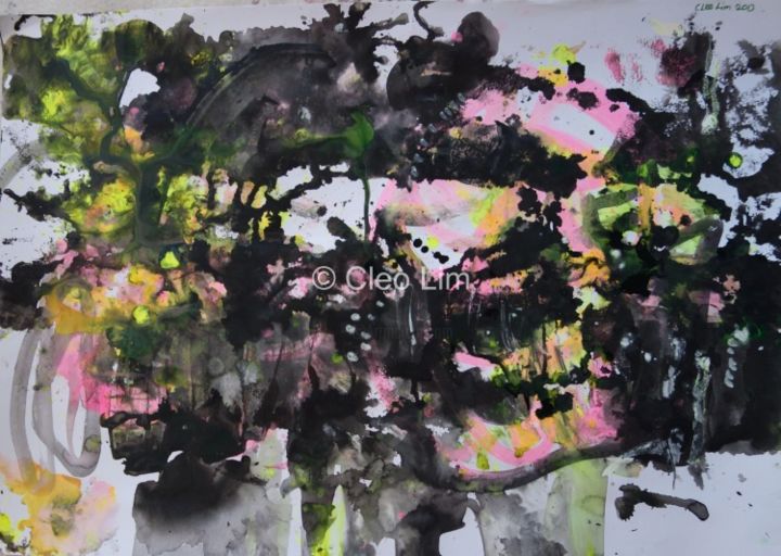 Schilderij getiteld "blackened-water-59-…" door Cleo Lim, Origineel Kunstwerk, Olie