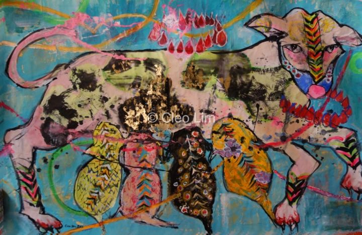 Schilderij getiteld "motherlove.jpg" door Cleo Lim, Origineel Kunstwerk, Olie