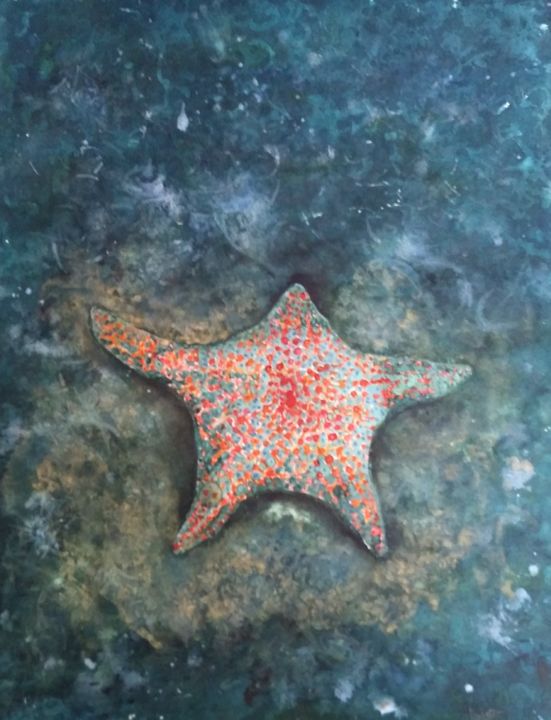 Pintura intitulada "Estrela do Mar" por Cleusa Maria De Souza Nunes Vieira, Obras de arte originais, Aquarela