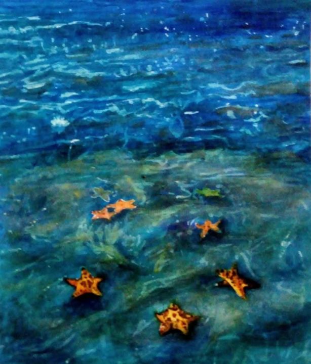 Pintura intitulada "Conchas do Mar" por Cleusa Maria De Souza Nunes Vieira, Obras de arte originais, Aquarela