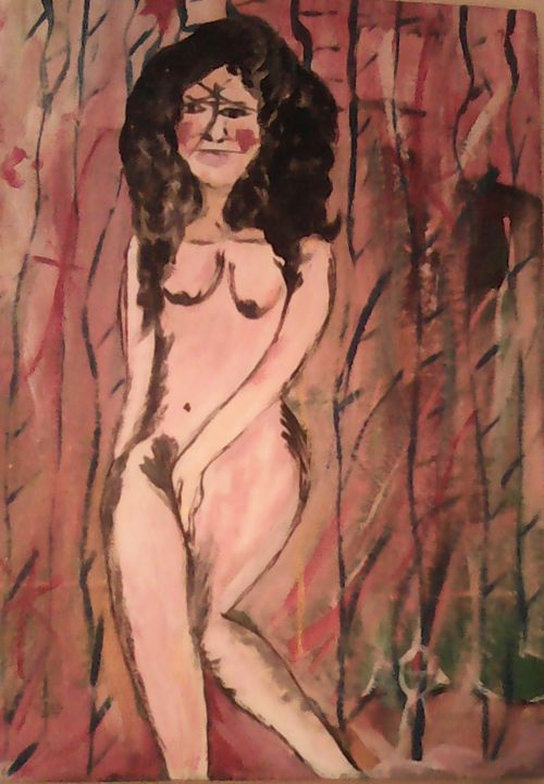 Peinture intitulée "floscla nue en rose" par El Genese Locum, Œuvre d'art originale, Huile
