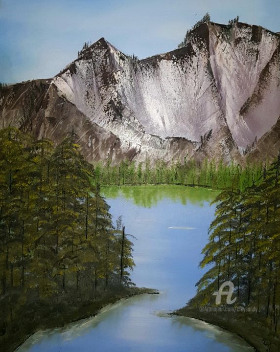 Schilderij getiteld "Lake view" door Andy Cleys Augustine (August A.C), Origineel Kunstwerk, Olie