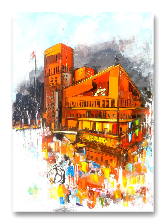 Painting titled "CITY HALL ~ Oslo (N…" by Cliff Kibuuka, Original Artwork, Oil