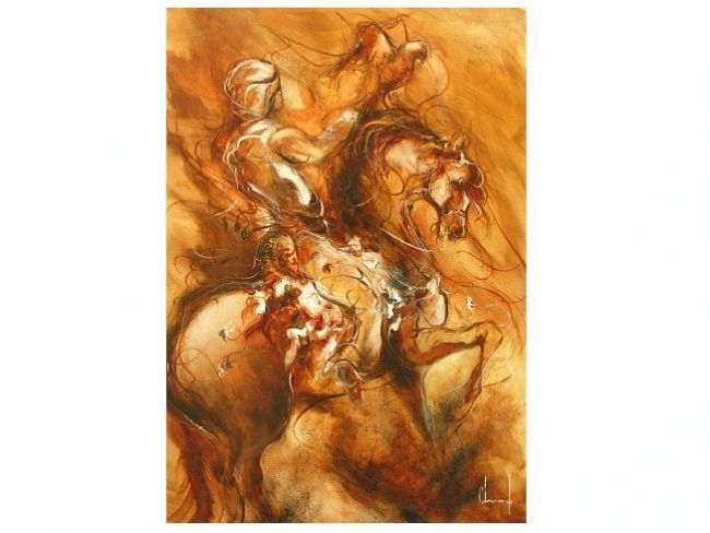 Peinture intitulée "Le chasseur au fauc…" par Sanaclinard, Œuvre d'art originale,