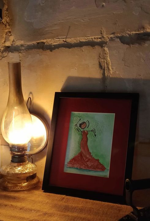 Ζωγραφική με τίτλο "Flamenco" από Clive Gerada, Αυθεντικά έργα τέχνης, Ακουαρέλα