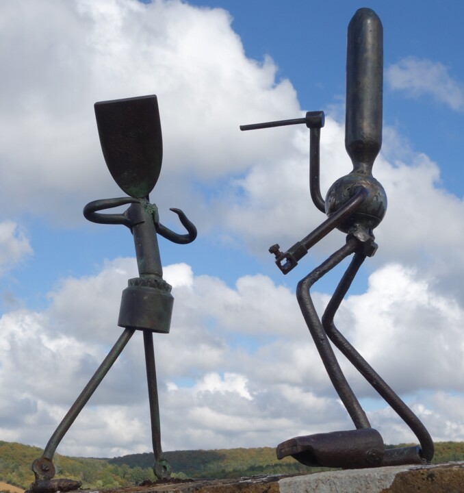 Sculpture titled "Fighting couple" by Clive Manuel, Original Artwork, Metals