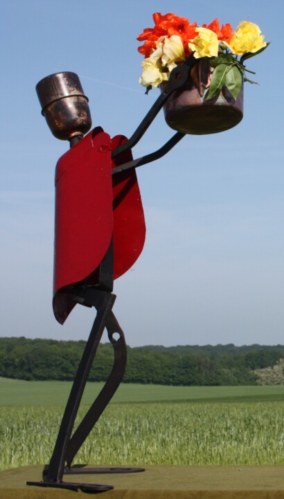 Sculpture titled "Red cape man" by Clive Manuel, Original Artwork, Metals