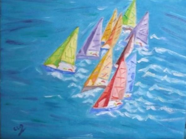 Peinture intitulée "course en mer" par Clo, Œuvre d'art originale