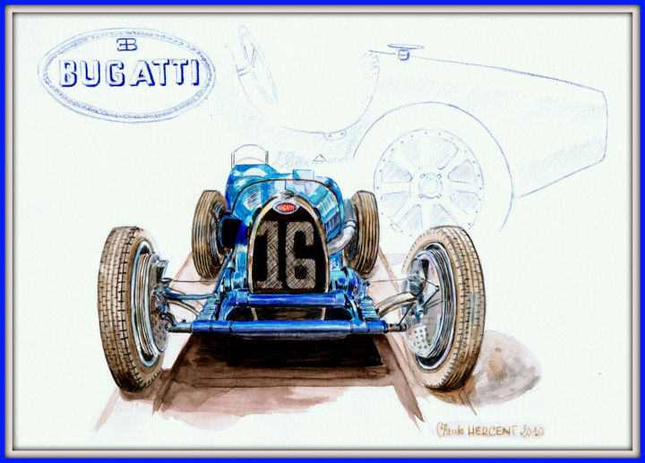 Peinture intitulée "BUGATTI TYPE 35" par Cloder100, Œuvre d'art originale, Aquarelle