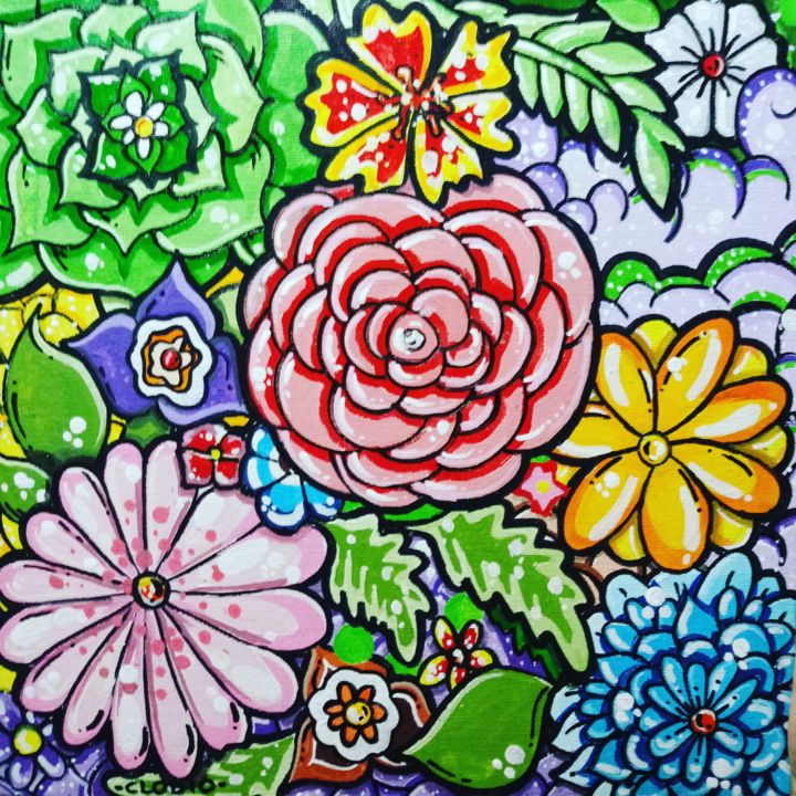 Pintura intitulada "As flores de plásti…" por Clodio Neto, Obras de arte originais, Acrílico