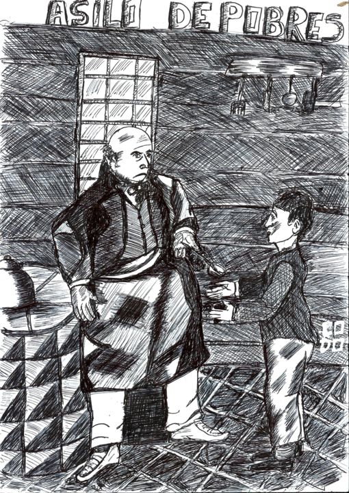 Desenho intitulada "Oliver no asilo de…" por Codo Clodoaldo Turcato, Obras de arte originais, Ponta de prata