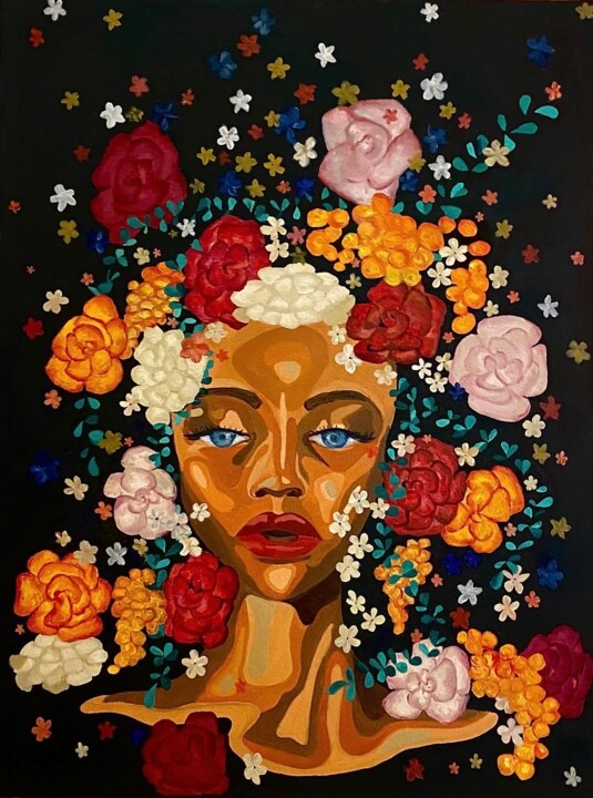 Peinture intitulée "Flower Power" par Cloé Gilles-Moreau, Œuvre d'art originale, Huile Monté sur Châssis en bois