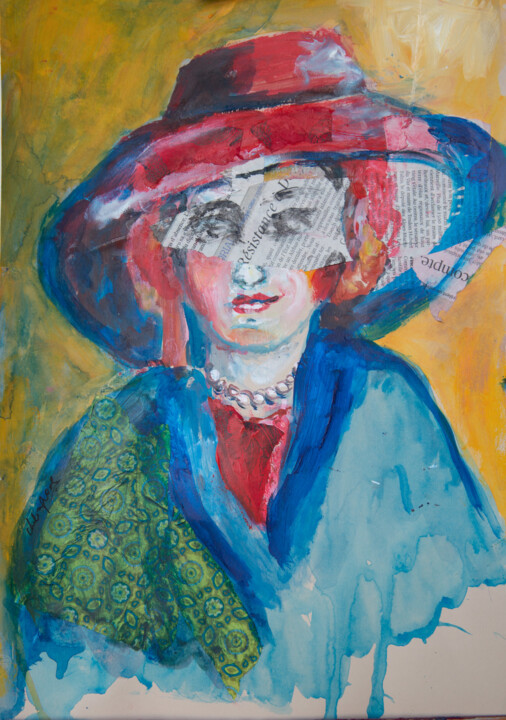 Painting titled "portrait dame à la…" by Clotilde Hulin-Quarez, Original Artwork, Acrylic