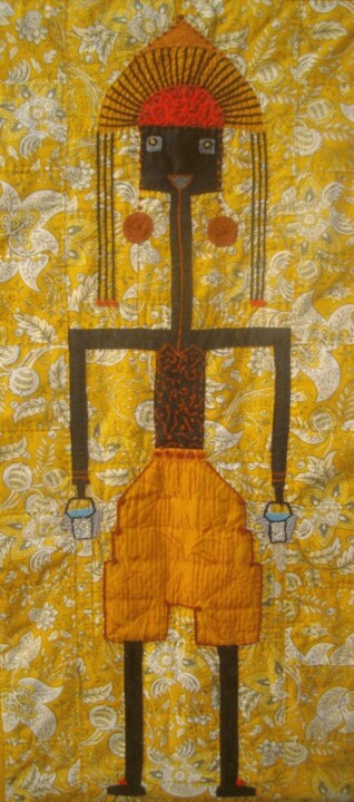 Textilkunst mit dem Titel "La porteuse d'eau." von Clotilde Durand, Original-Kunstwerk, Patchwork