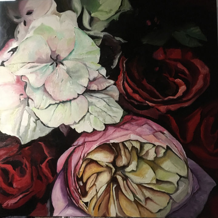 Pittura intitolato "fleurs" da Clotilde Nadel, Opera d'arte originale, Olio