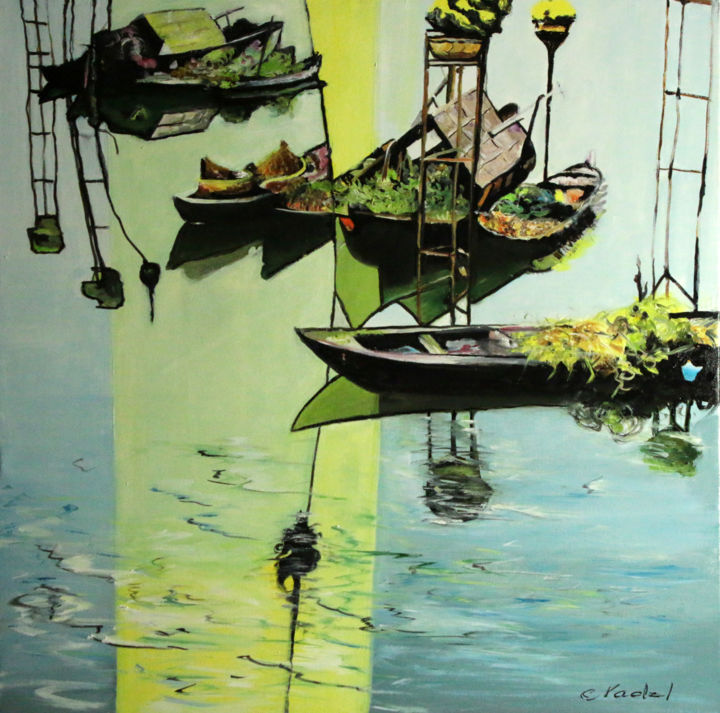 Peinture intitulée "la riviere" par Clotilde Nadel, Œuvre d'art originale, Huile