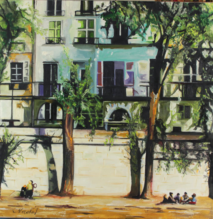 Painting titled "quai de Seine" by Clotilde Nadel, Original Artwork, Oil