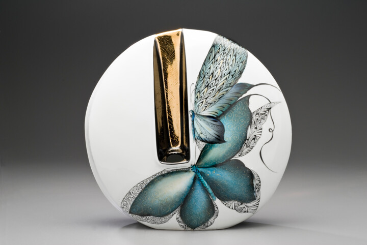 Design intitulada "Papillons bleus" por Clotilde Ruegg, Obras de arte originais, Acessórios