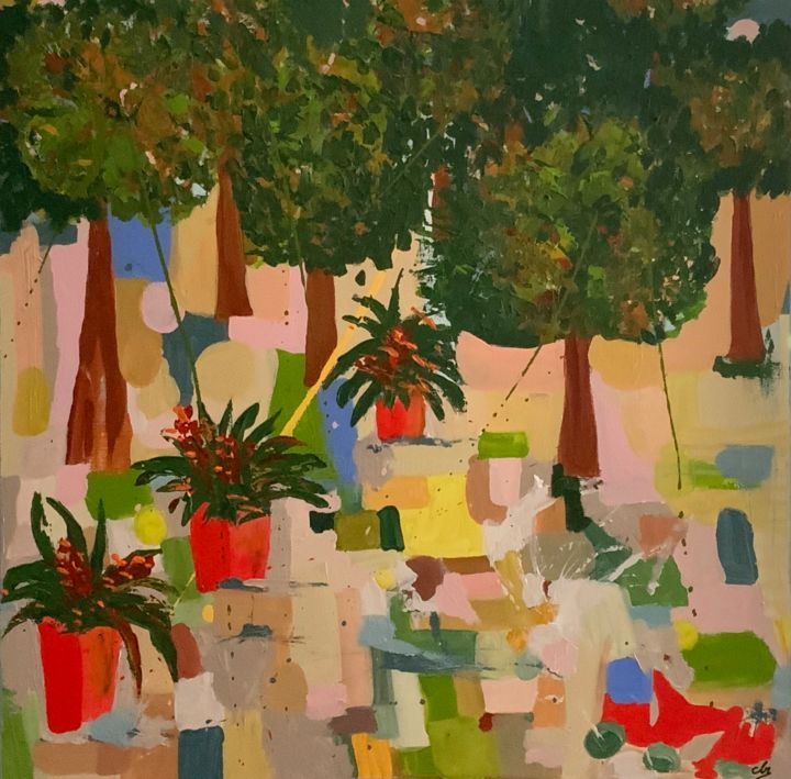 Malerei mit dem Titel "Jardin des tropiques" von Clr, Original-Kunstwerk, Acryl