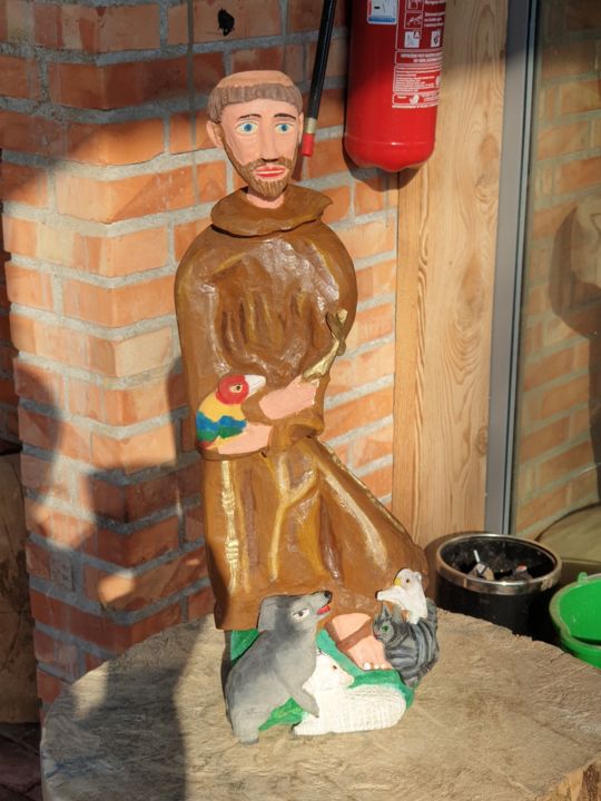 Sculpture titled "Święty Franciszek z…" by Arkadiusz Grodzicki, Original Art, Wood