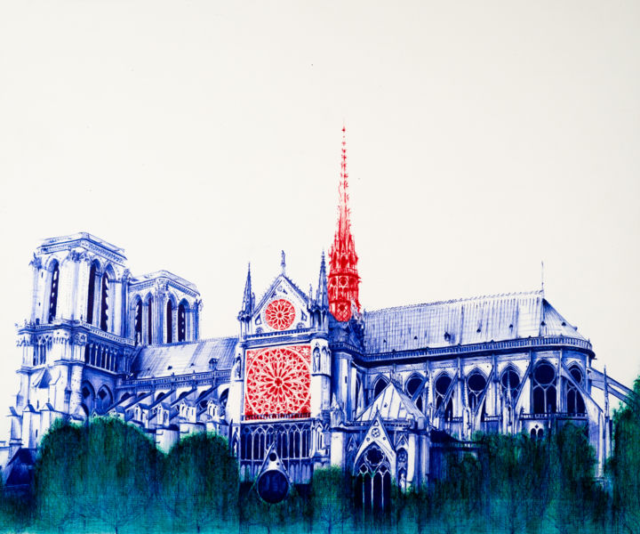 Desenho intitulada "Notre Dame" por Cm2t, Obras de arte originais, Canetac de aerossol