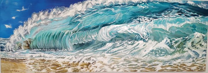 Painting titled "OLAS" by María Esperanza Ferreira Pinzón, Original Artwork, Oil