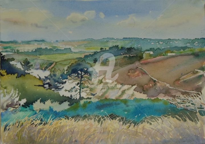 Peinture intitulée "Paysage de la presq…" par Claude Marchalot, Œuvre d'art originale, Aquarelle Monté sur Autre panneau rig…