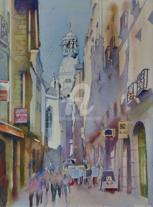 Peinture intitulée "L'église Sante Croi…" par Claude Marchalot, Œuvre d'art originale, Aquarelle