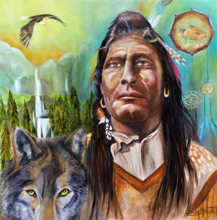 Pintura titulada "Sagesse Amérindienne" por Claude Maguet, Obra de arte original, Oleo