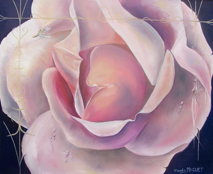 Pintura titulada "Le sein de la rose" por Claude Maguet, Obra de arte original, Oleo