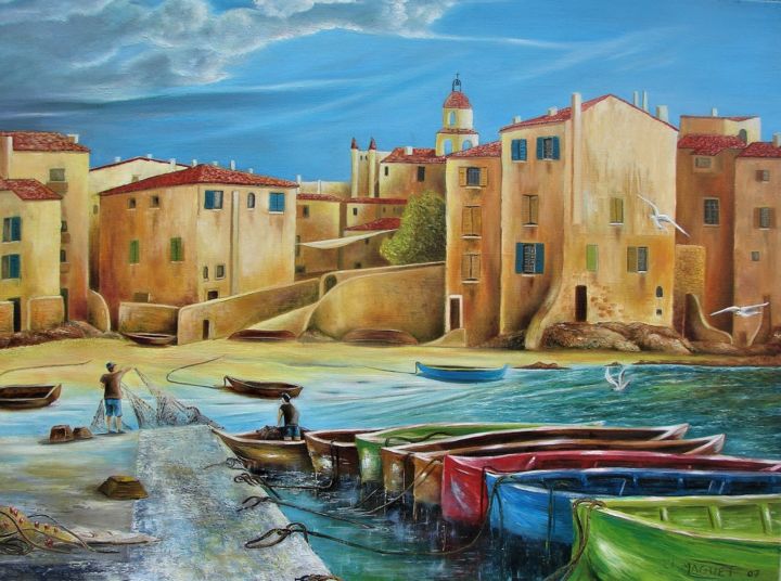 Painting titled "le vieux port de sa…" by Claude Maguet, Original Artwork, Oil