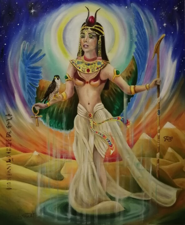 Peinture intitulée "La déesse Isis..." par Claude Maguet, Œuvre d'art originale, Huile