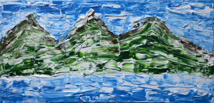 Painting titled "Lac et montagne" by Cmk Créatrice, Original Artwork, Acrylic