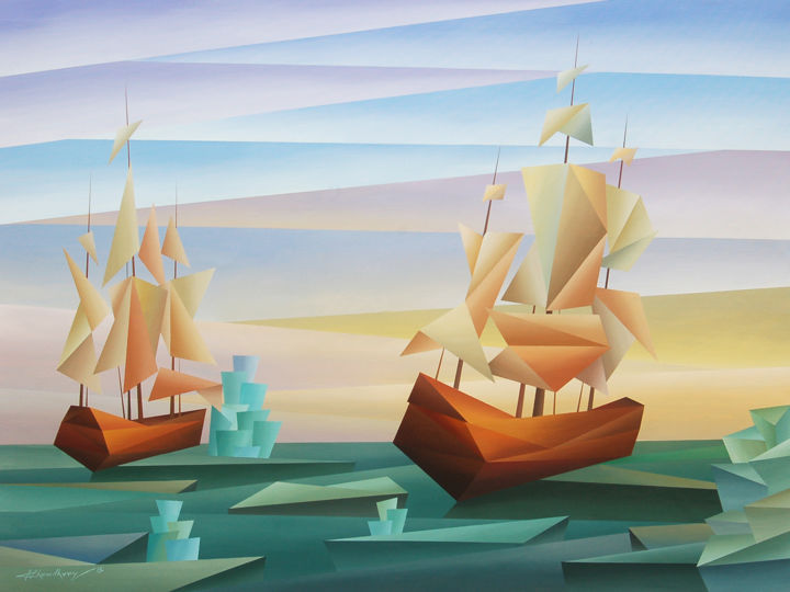 Painting titled "Sailboat" by Nirakar Chowdhury, Original Artwork, Acrylic