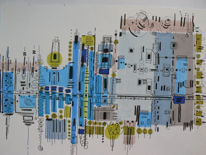 Σχέδιο με τίτλο "defile-bleu.jpg" από Corinne Michels, Αυθεντικά έργα τέχνης, Άλλος