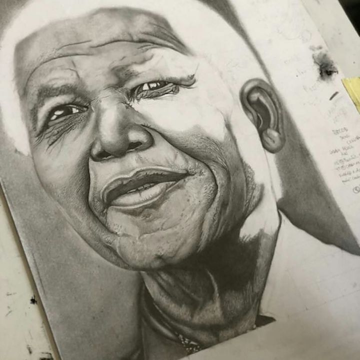 "Ñelson Mandela" başlıklı Resim Emmanuel Arhinful (COBBY ART) tarafından, Orijinal sanat, Grafit