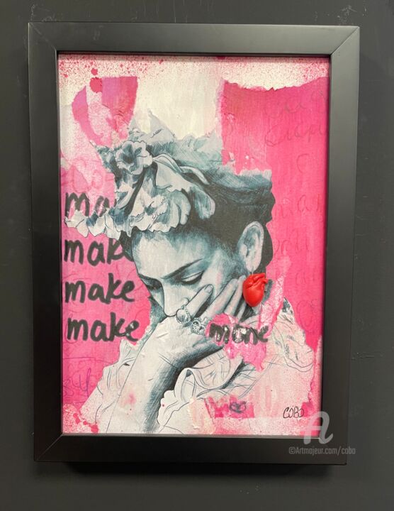 Коллажи под названием "Frida PINK" - Cobo, Подлинное произведение искусства, Коллажи