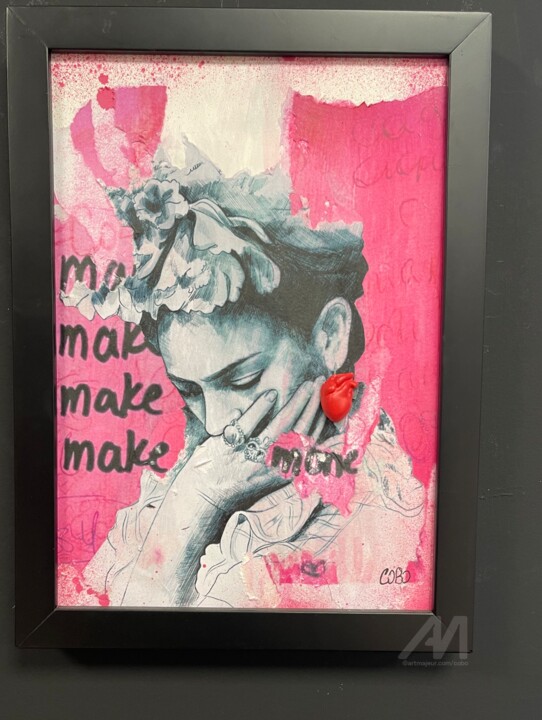 Collages getiteld "Frida PINK" door Cobo, Origineel Kunstwerk, Collages