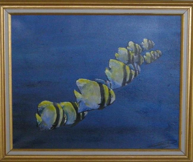 Pittura intitolato "pesci gialli" da Simone Coccia, Opera d'arte originale