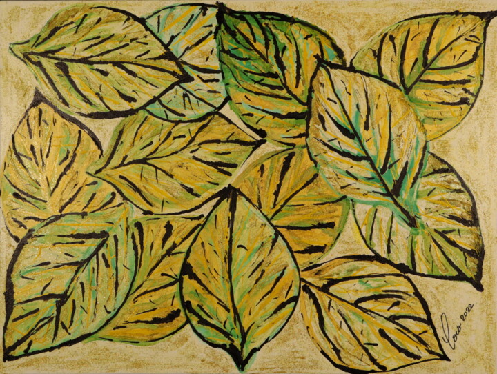 Peinture intitulée "GREEN LEAVES" par Coco, Œuvre d'art originale, Acrylique Monté sur Châssis en bois
