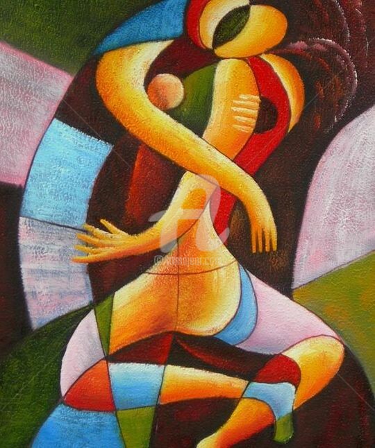 Painting titled "Le baiser / the kiss" by Coco, Original Artwork, Oil