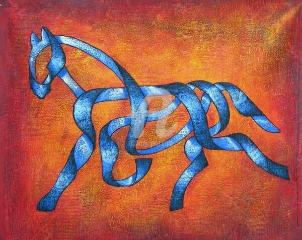 Painting titled "Cheval Quantique" by Coco, Original Artwork, Oil